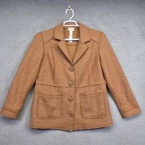 Chicos Boiled Wool Jacket Womens M/8 Brown Structured Minimalist Preppy Academia